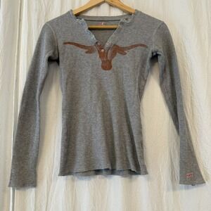 Soffe University Of Texas UT Women's Henley Top Size Small Gray Thermal Longhorn
